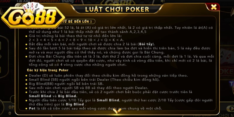Poker Go88 - Hướng Dẫn Cách Chơi Và Kinh Nghiệm Thắng 2 Cách tính tiền thưởng chi tiết