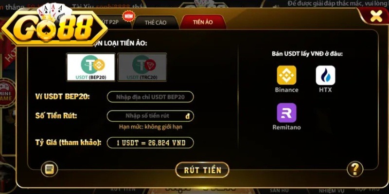 Rút Tiền Go88 – Hướng Dẫn Quy Trình Đổi Thưởng An Toàn 1 Thao tác rút tiền Go88 trên từng phương thức cụ thể